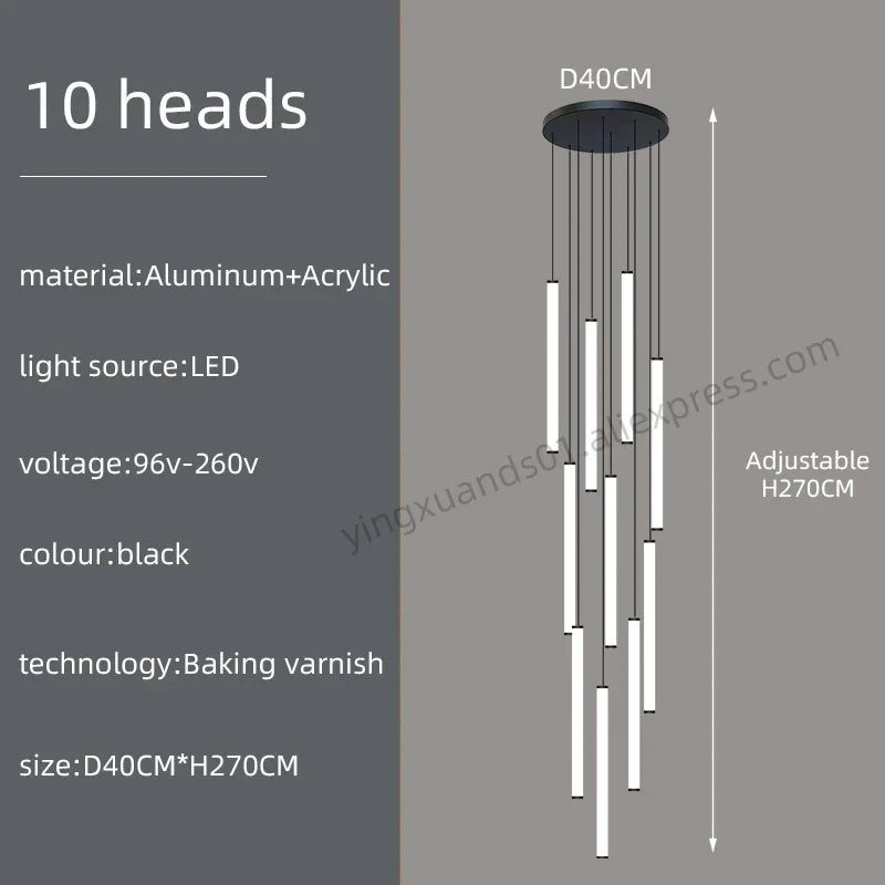 Loft Black Chandelier: Acrylic Villa Ceiling Lamp for Living Room & Staircase