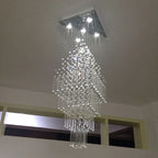 Columnar Crystal Chandelier with Square Base for Living Room, Stair Loft - Modern Hanging Lamp