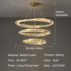 Luxury Gold LED Crystal Pendant Chandelier for Living & Dining Room Lighting