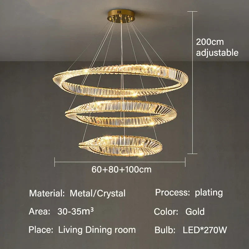 Gold LED Crystal Pendant Chandelier for Luxury Living Dining Room LightingDécor