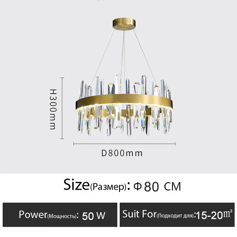 Luxury Crystal Dimmable Round Chandelier - Glossy LED Lighting