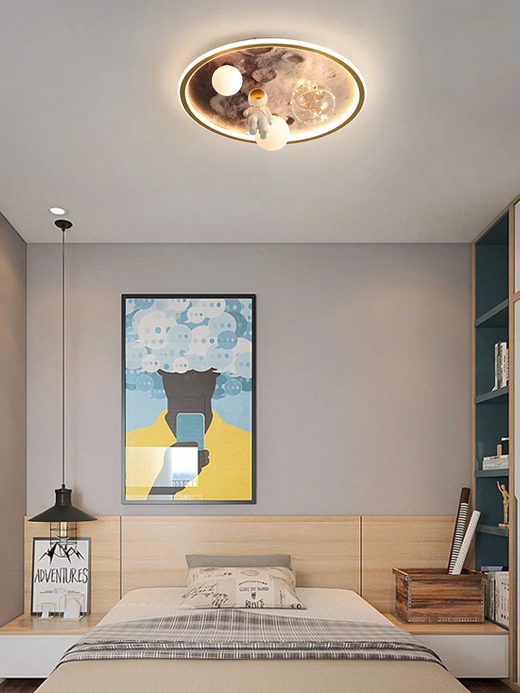 Cartoon Astronaut LED Ceiling Lamp for Kids Room Eye Protection Lighting