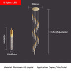 Crystal Staircase Chandelier: Modern Loft Hanging Lamps with Gold Finish