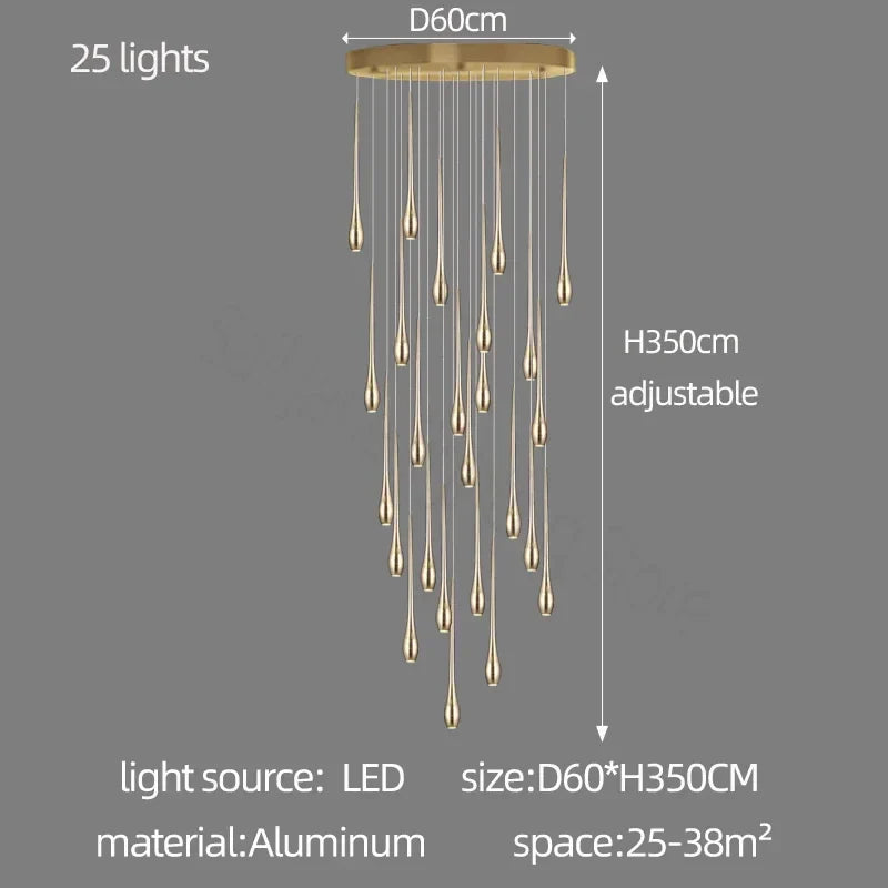 Gold-Plated Modern Chandeliers for Living Room, Staircase, Restaurant, Kitchen