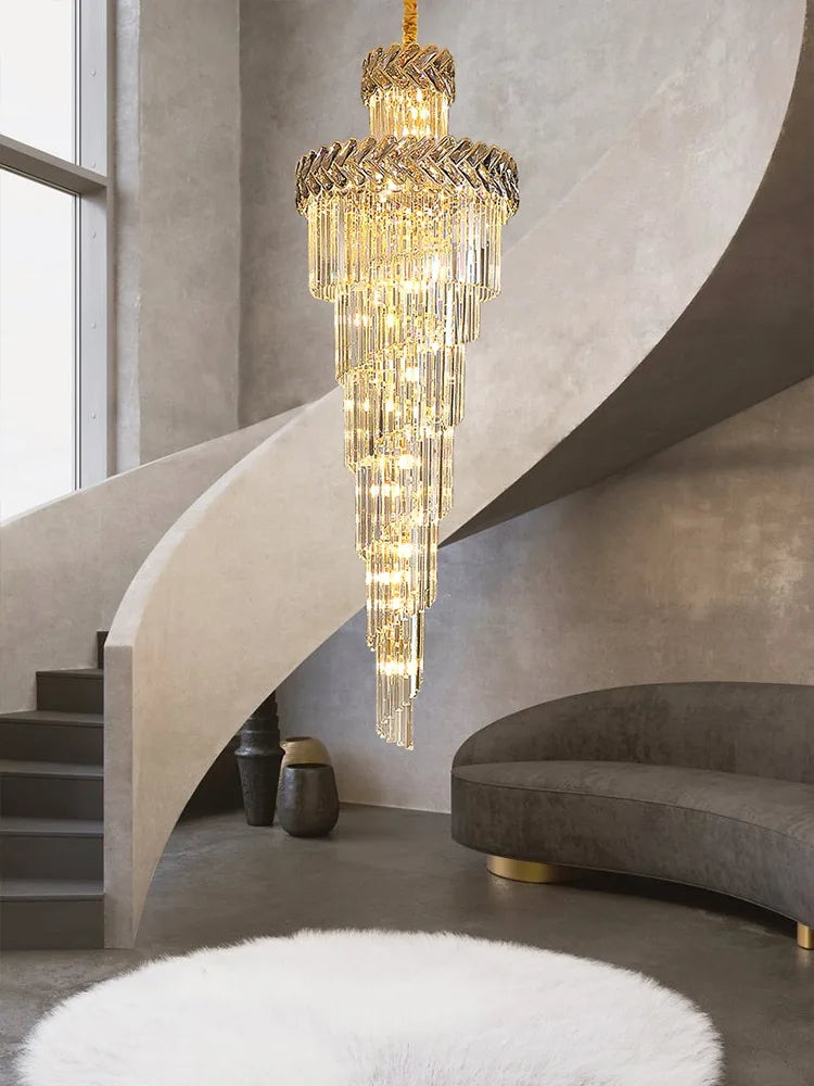 Crystal Chandelier Spiral Staircase Luxury Lighting