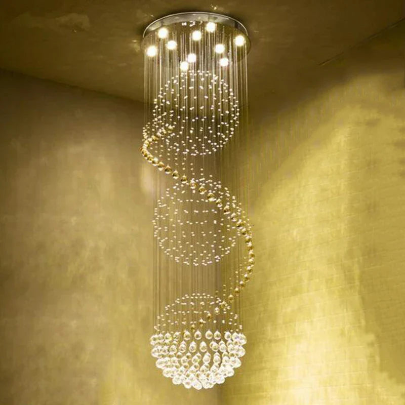 Spiral Crystal Chandelier Light for Living Room and Staircase