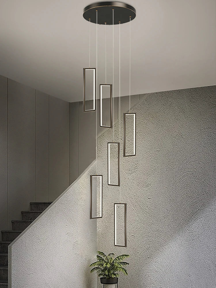 Copper Square Pendant Chandelier with LED Lighting