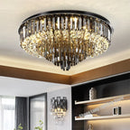 Crystal LED Chandelier: Modern Smoky Gray Clear Cristal Lighting for Big Living Room