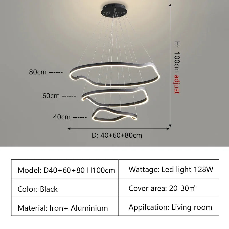 Modern Curve Ring LED Pendant Chandelier for Living Dining Bedroom