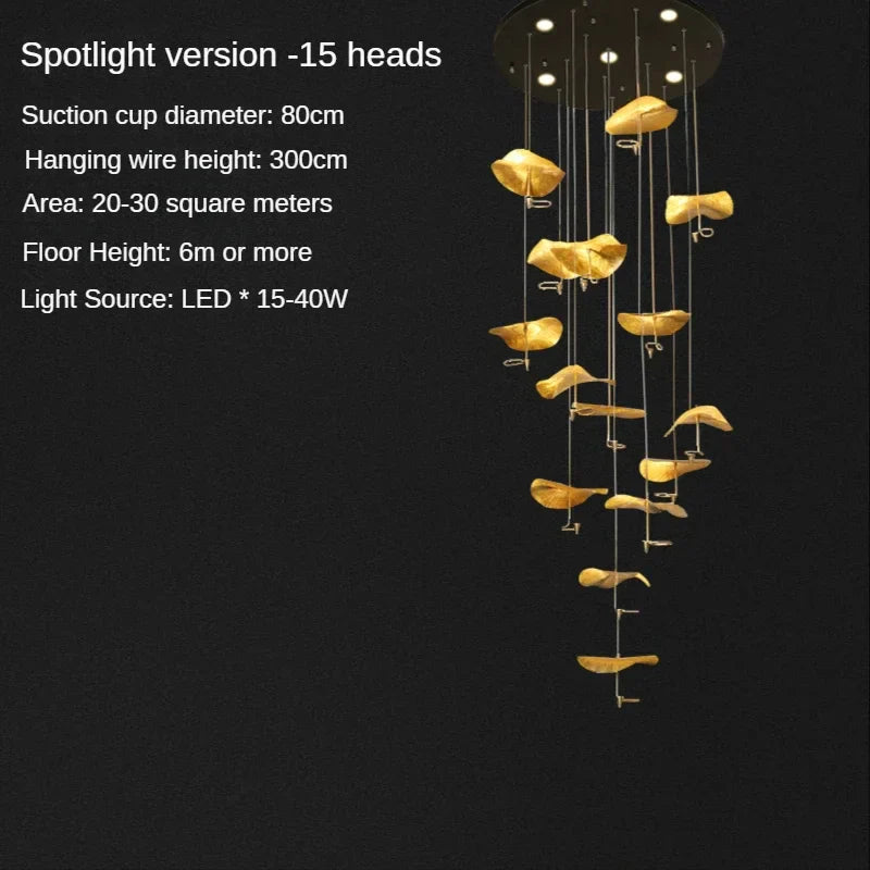 Modern Copper Lotus LED Chandelier for Duplex Living Room - Luxury Indoor Lighting Fixtures