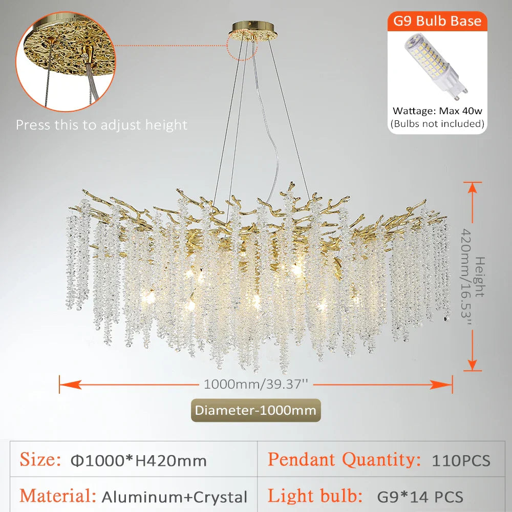Luxury Crystal Tassel Pendant Chandelier for Living Room Dining Hotel Hall