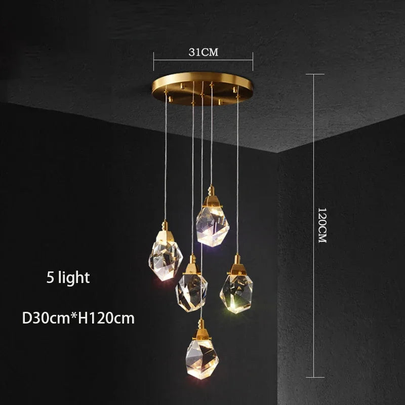 Diamond Crystal Chandelier: Luxury Gold LED Lighting for Staircase & Living Room