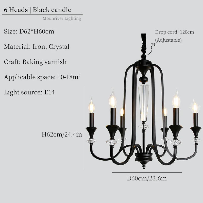 Iron Vintage Candle Chandelier: Retro French Style Pendant Light
