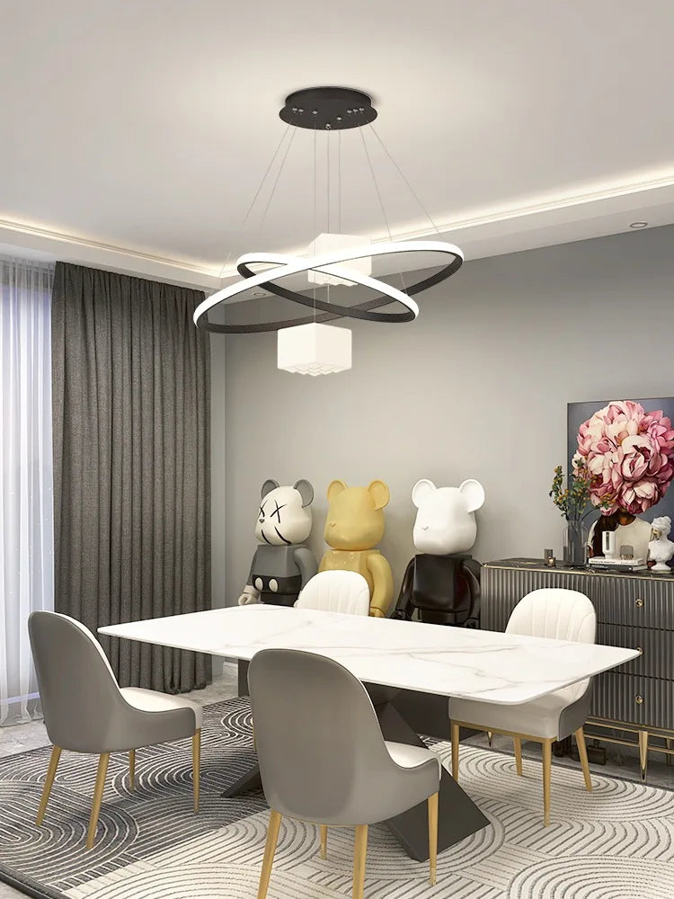 LED Chandelier: Modern White Hanging Light for Living Room Kitchen, Indoor Decor Lamps