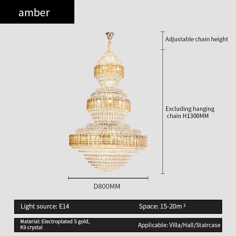 European Crystal Duplex Chandelier for Elegant Living Room and Villa décor.