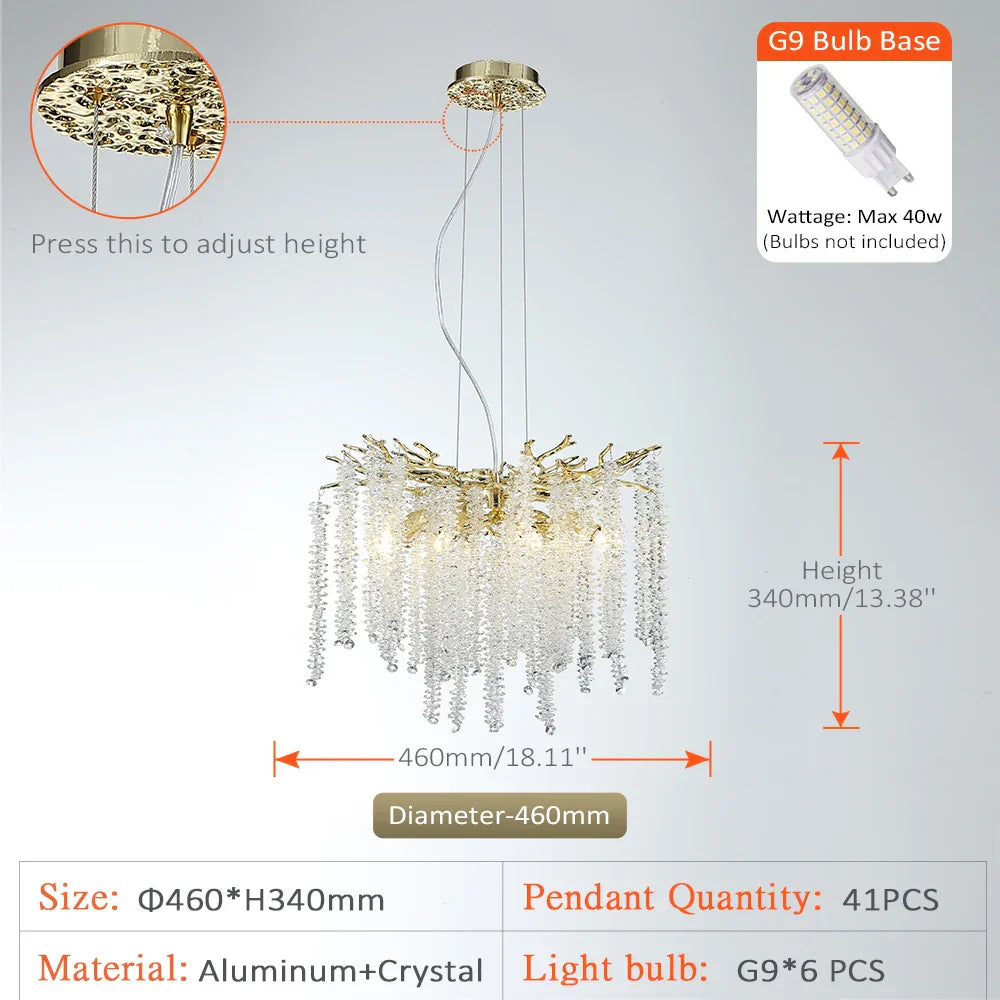 Luxury Crystal Tassel Pendant Chandelier for Living Room Dining Hotel Hall