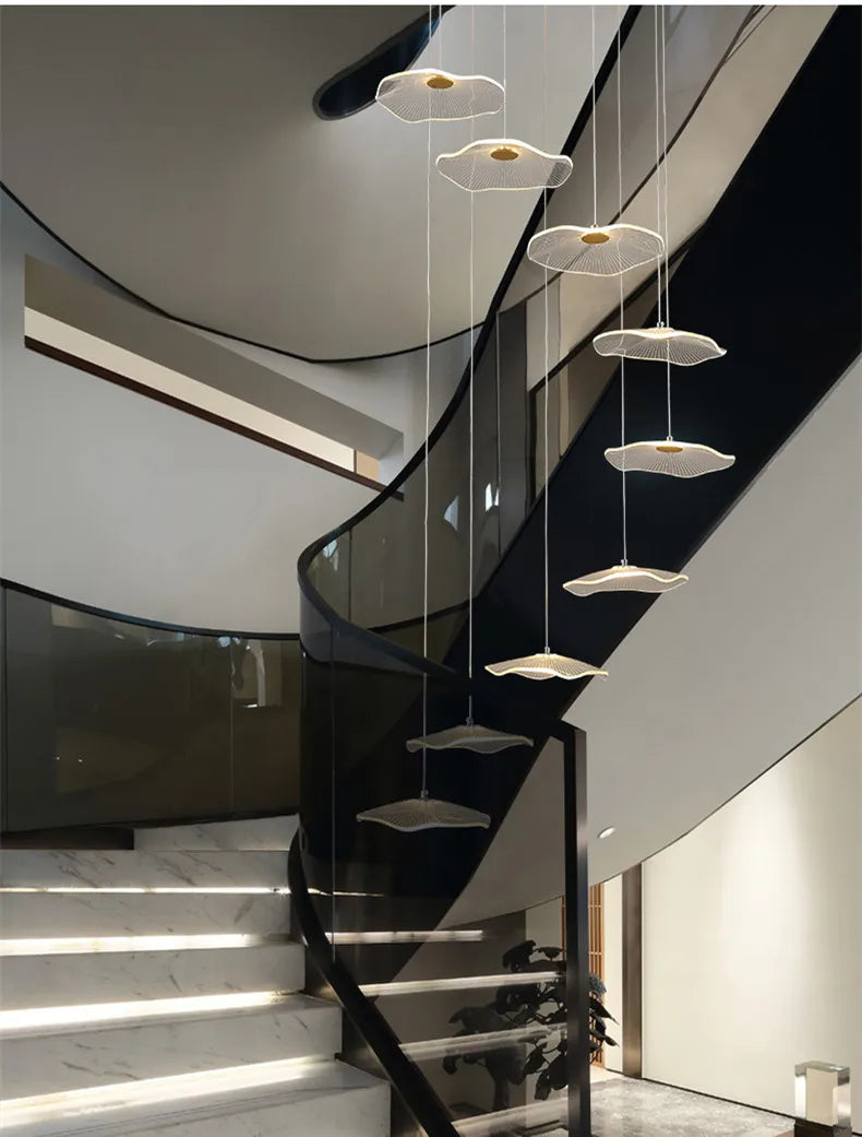 Lotus Leaf LED Pendant Chandelier for Staircase & Living Room Beauty