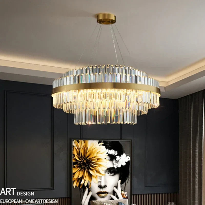 Luxury Crystal Golden Gloss LED Ceiling Chandelier for Dining & Living Room