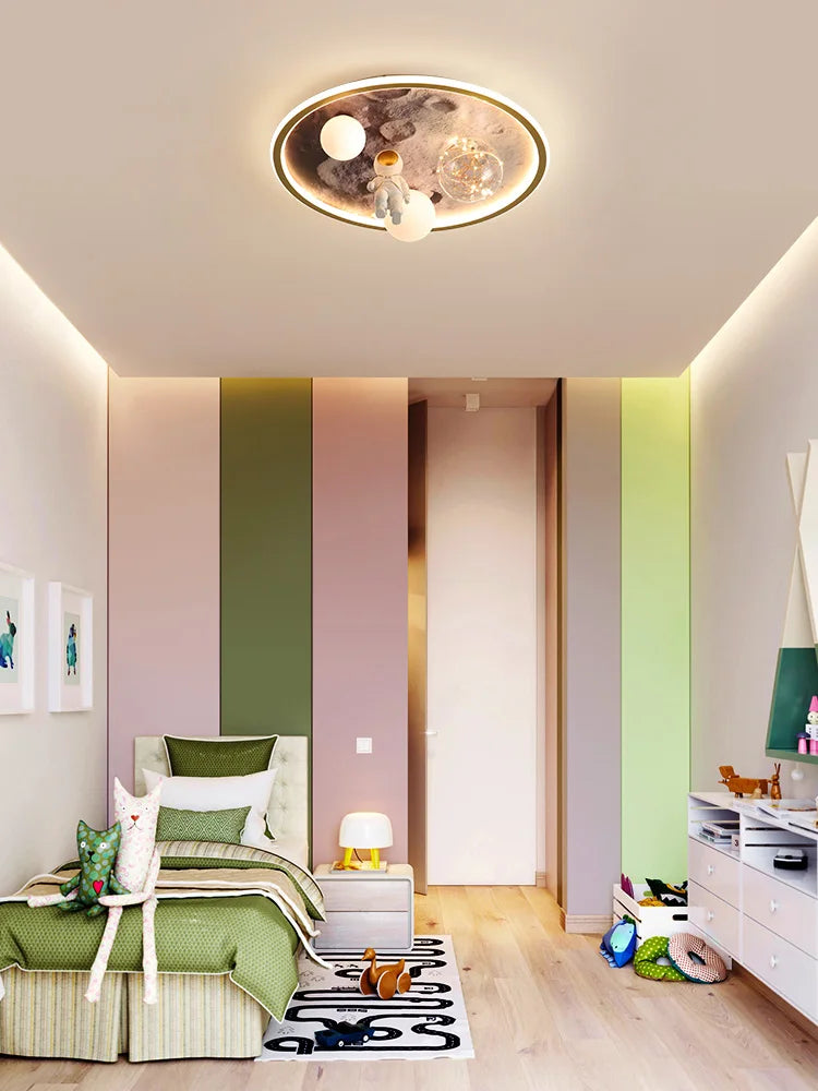 Cartoon Astronaut LED Ceiling Lamp for Kids Room Eye Protection Lighting