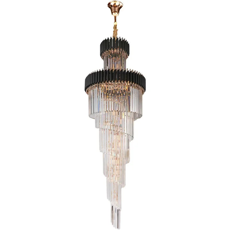LED Crystal Chandelier: Modern Luxury Rotating Staircase Decorative Lighting Fixtures