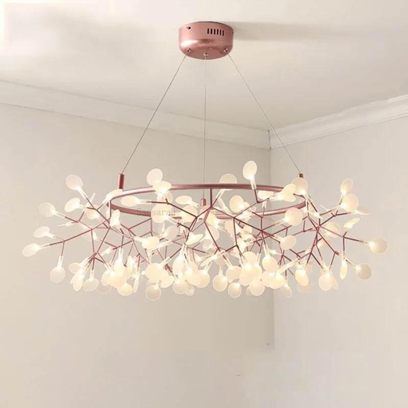 Modern Nordic Hanging Firefly Chandelier - Rose Gold and Black Branch Design