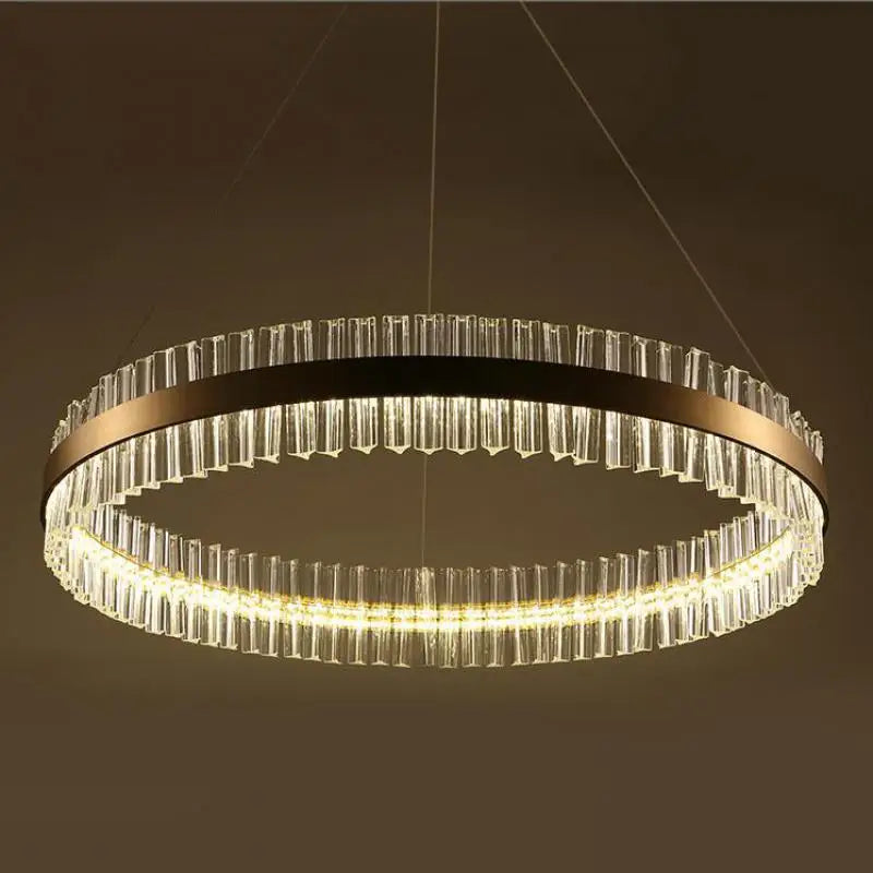 LED Crystal Pendant Light: Modern Nordic Round Chandelier with Dimmable Gold Finish