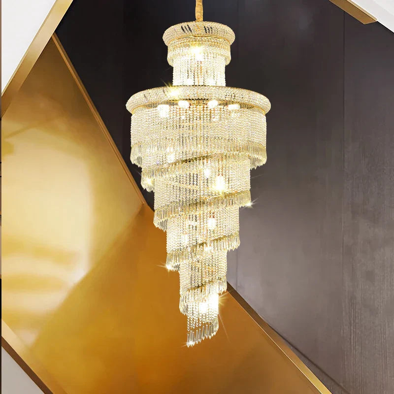 Crystal Spiral Staircase Chandelier for High-end Sales Office Hall Lighting