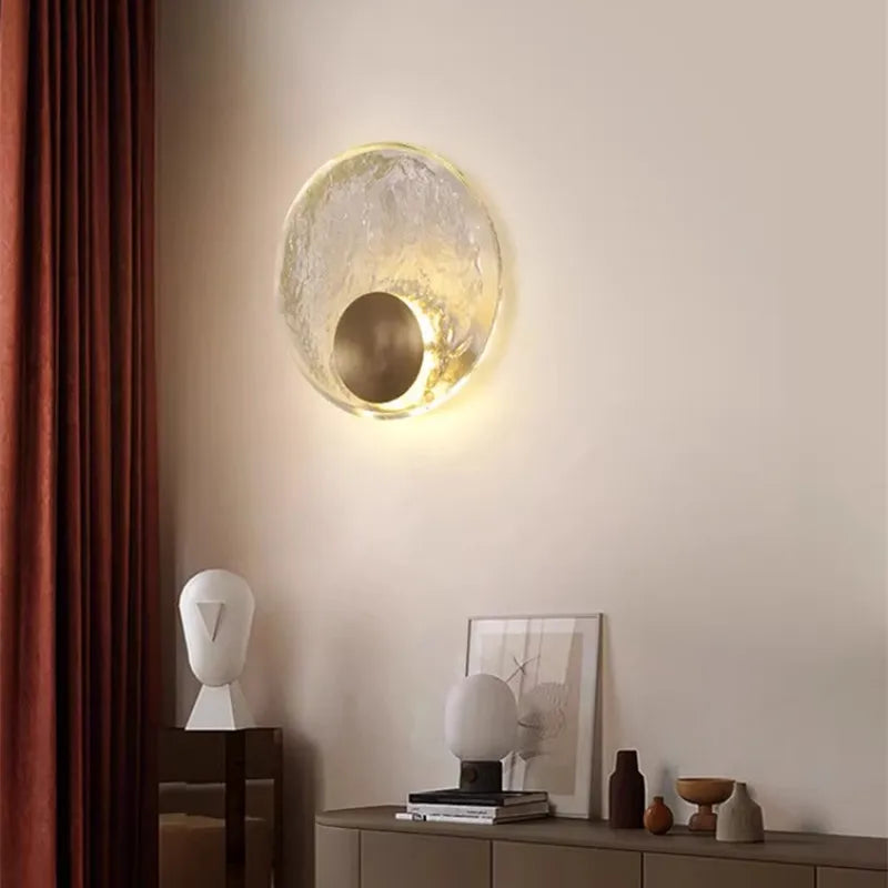 Circle Glass Wall Light: Nordic Crystal Bedside Lamp for Designer House Decor