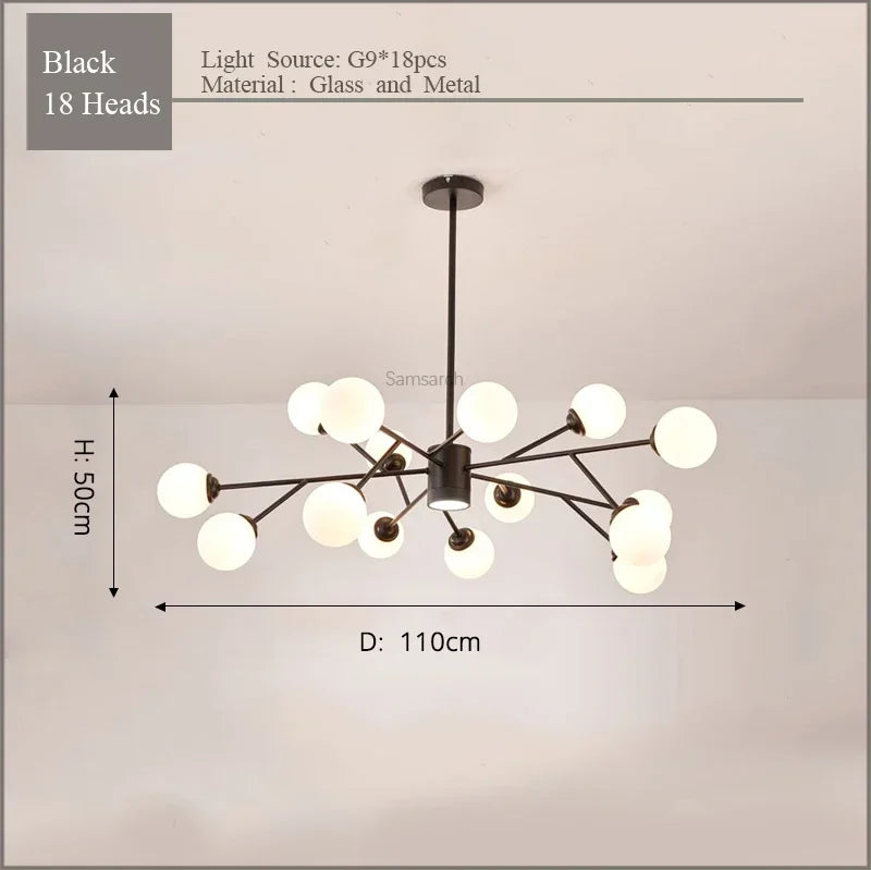 Gold Black LED Ceiling Chandelier for Living Room Bedroom Lighting Fixtures