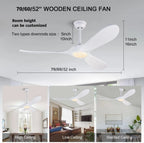 Wooden Ceiling Fan with LED Light and Control - Ideal for Bedroom, Living Room, Office