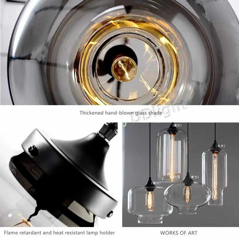 Glass Pendant Chandelier E27 Ceiling Light for Living Dining Kitchen Bedroom