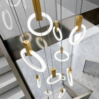 LED Wood Stair Chandelier: Modern Nordic Living Room Ceiling Pendant Lights
