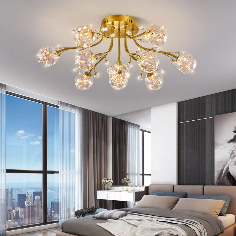 Dendritic Crystal Ceiling Lamp: Nordic Luxury Glass Flower Chandelier for Bright Decor