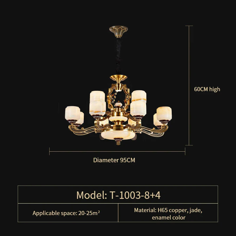 Jade Zinc Alloy Chandelier for Living Room, Restaurant, Hall - Elegant Chinese Design
