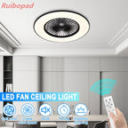 Modern Black 56cm Round Ceiling Fan with LED Light and Remote Control