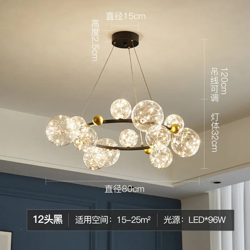 Nordic Glass Bubble LED Chandelier: Modern Parlor Dining Room Lighting for Romantic Atmosphere