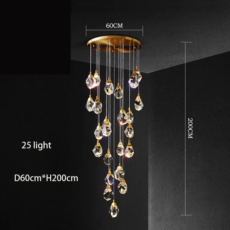 Diamond Crystal Chandelier: Luxury Gold LED Lighting for Staircase & Living Room