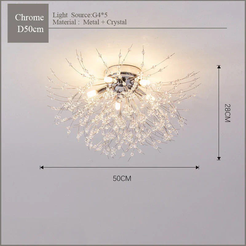 Nordic Dandelion Crystal Ceiling Lamp for Bedroom Living Room Dining Room