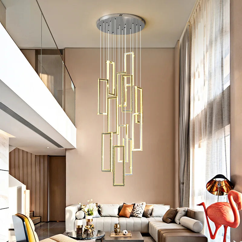Modern Crystal LED Pendant Lights Steel Rectangle Hanging Lamp