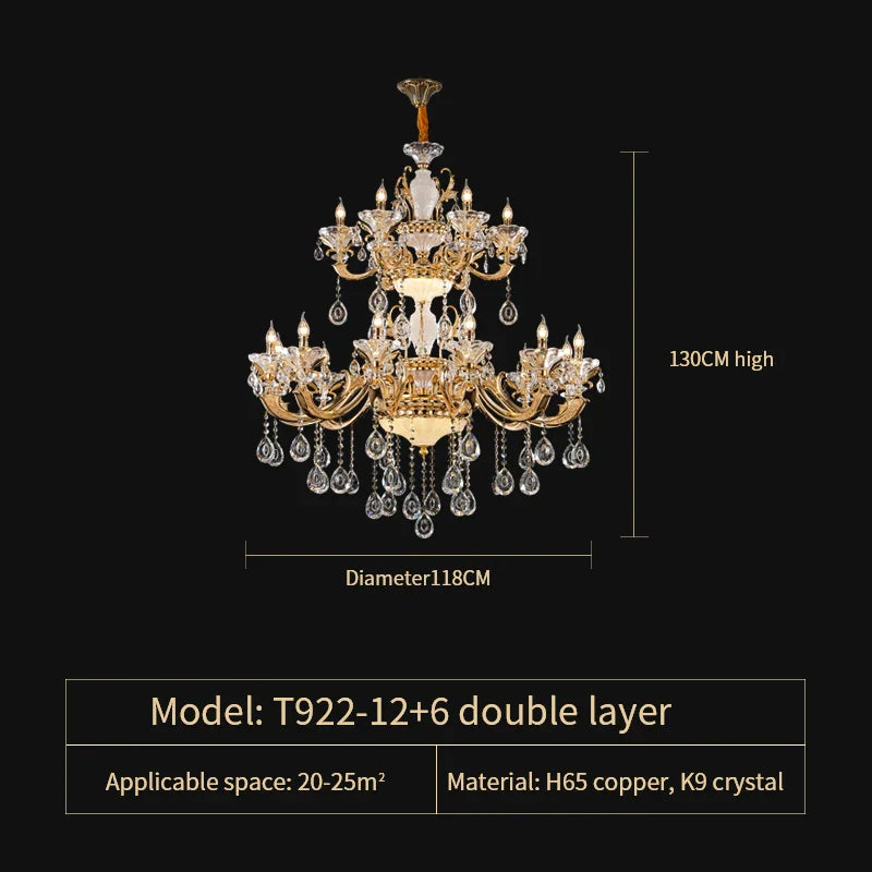European Crystal Chandelier | Luxe Villa Hall Lighting | Zinc Alloy Middle Floor Lamp