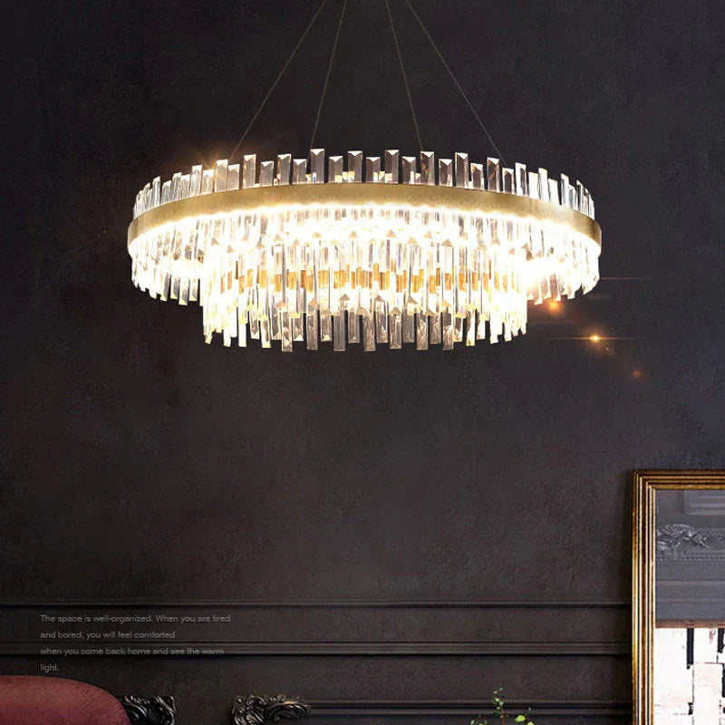 Ring Double-layer Crystal Chandelier for Living Room Dining Room Led Pendant