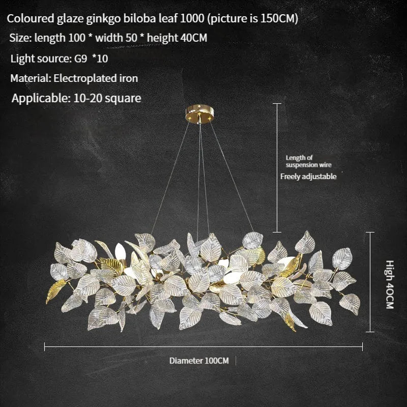 Ginkgo Leaf Crystal Chandelier - Elegant LED Pendant Lamp for Dining & Living Room