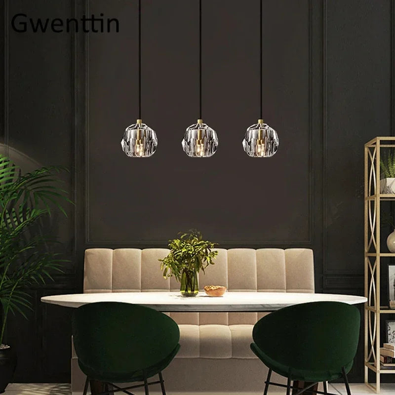 K9 Crystal Pendant Lights: Modern Nordic Gold Hanging Lamp for Living Room, Kitchen Home Decor.
