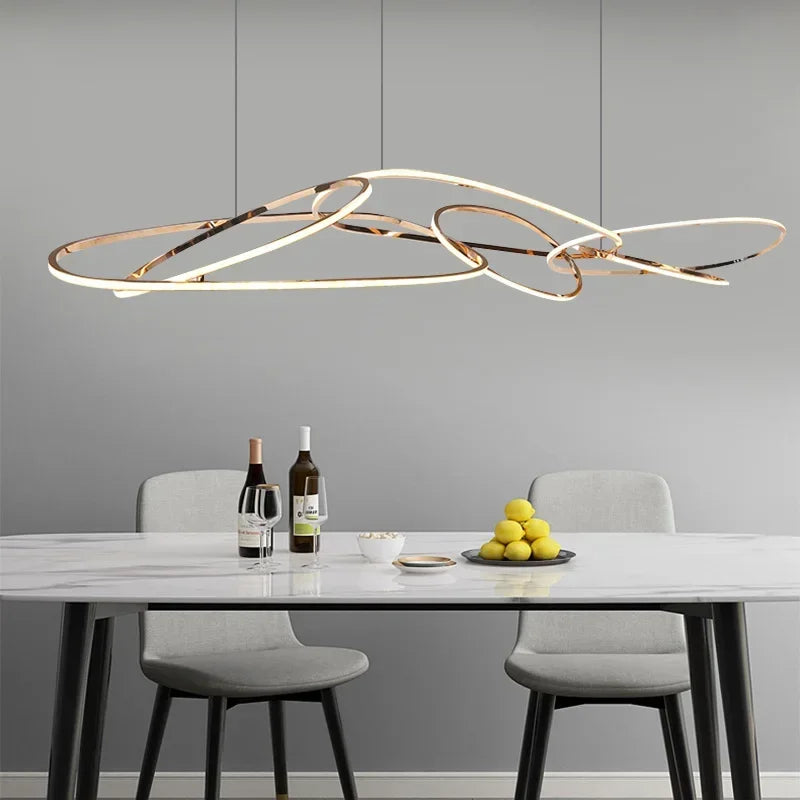 Rose Gold LED Chandeliers: Modern Rings Lighting for Living, Dining, Kitchen - Luminaire