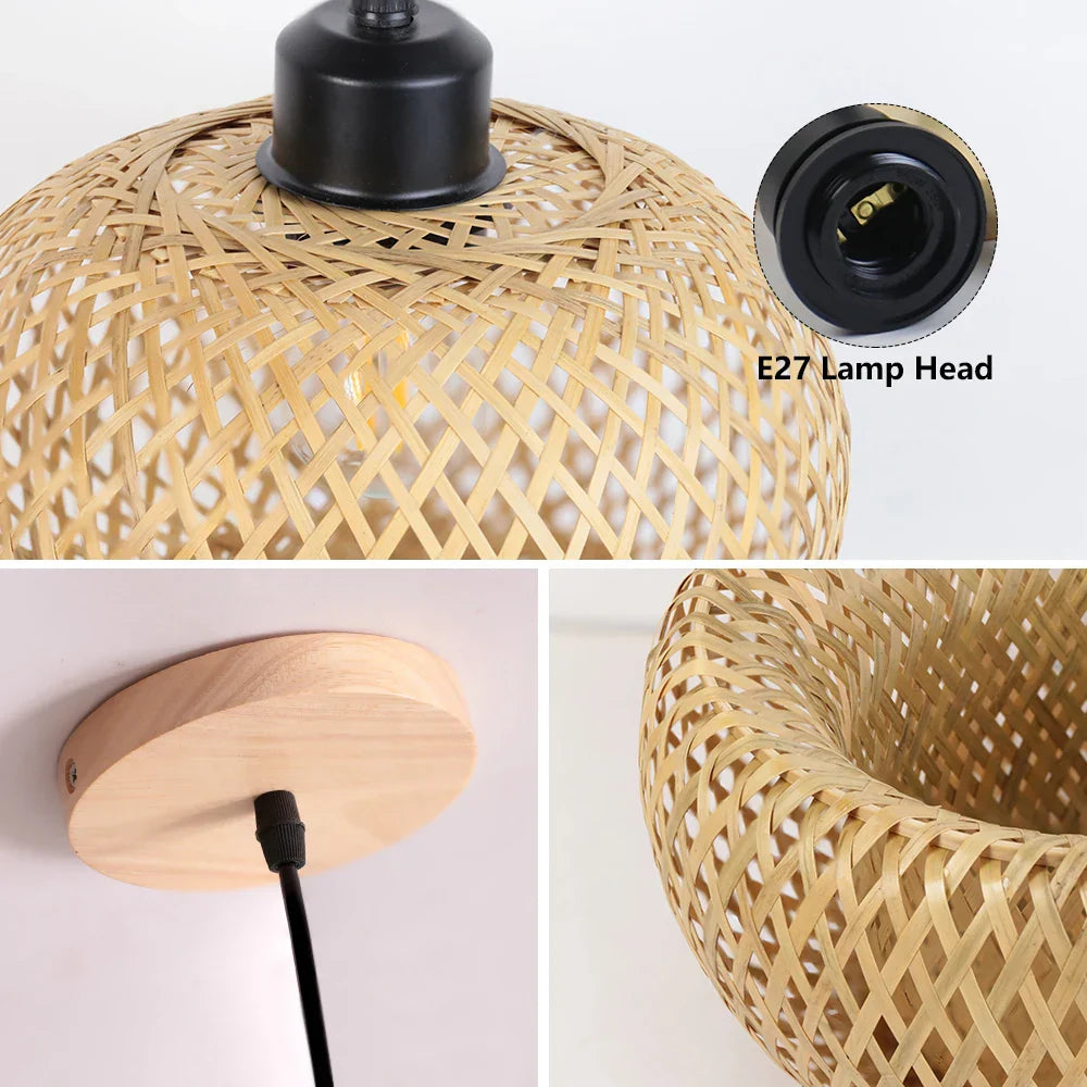 Bamboo Rattan Pendant Chandelier for Dining Room and Restaurant Lighting