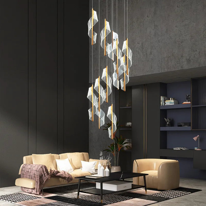Modern Gold Spiral Stairs Acrylic Chandelier LED Pendant Lighting Spiral Stairs Hanging Luminarias