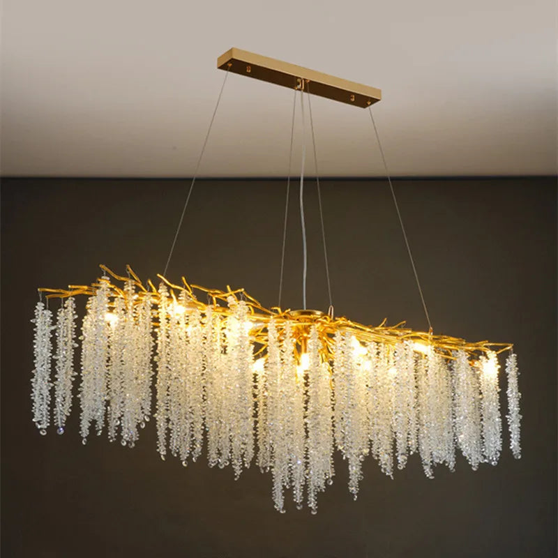 Modern Gold Aluminium Crystal Chandelier LED Pendant Light Fixture