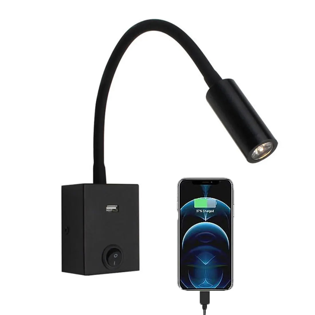 Wall Reading Light with USB Port Output and Switch for Bed Reading