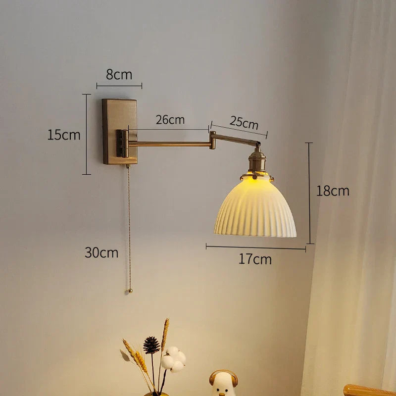 Brass Swing Arm Wall Sconce Creamic Wall Lights