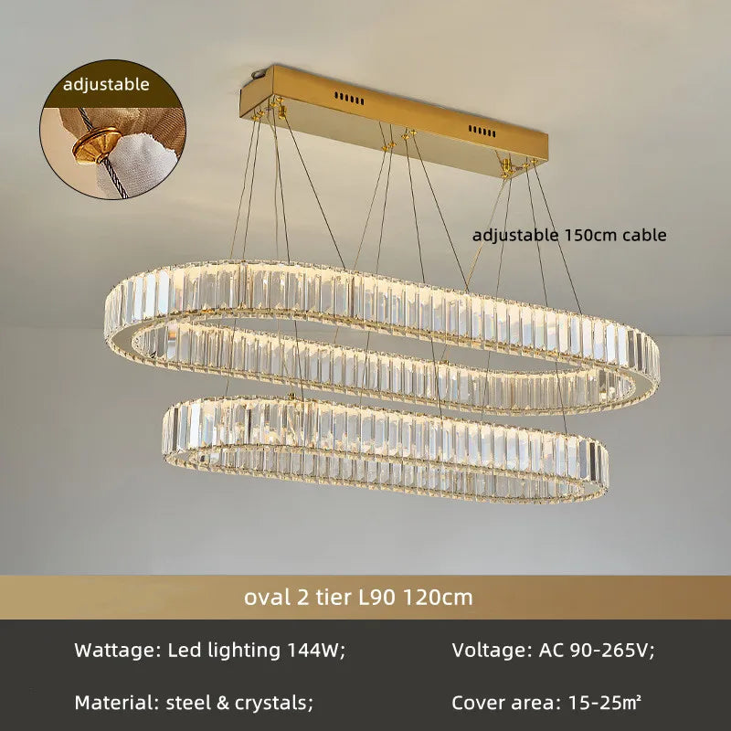 Crystal Circle LED Chandelier: Nordic Modern Stairs Pendant Lighting with Dimmable LED for Living Room